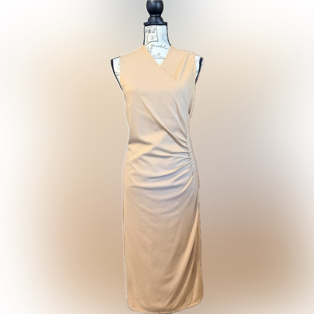 Ralph Lauren Khaki Sleeveless Dress with Ruching